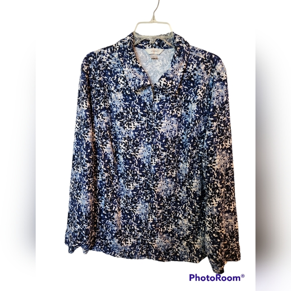 CJ BANKS lightweight polyester & spandex jacket size 3X. Blue, tan & Ivo… - Picture 1 of 5